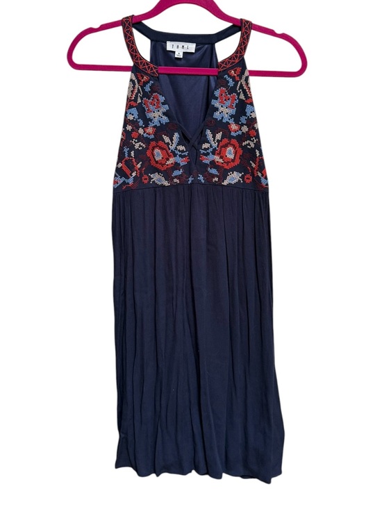 THML Dresses & Skirts - THML Navy Embroidered Halter Mini Dress with Floral Bodice Size S